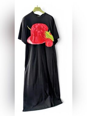 Gucci Black Maxi Dress with Red Floral Jelly Graphic